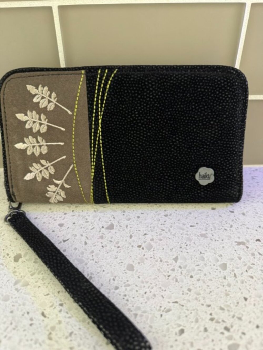 Haiku Vegan Faux-Leather Black and Taupe Wristlet/Wallet